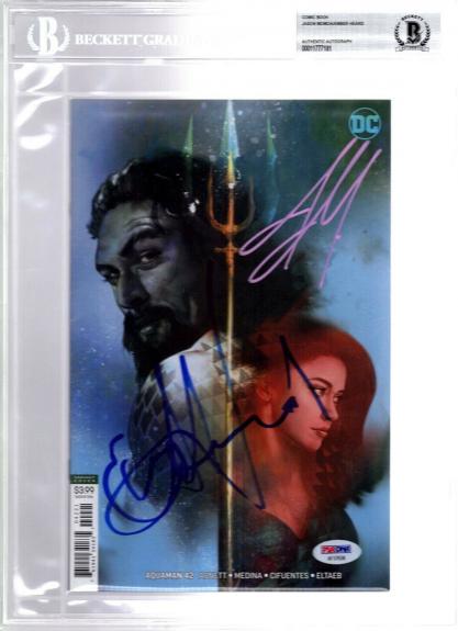 JASON MOMOA & AMBER HEARD Signed Autographed 'Aquaman" Comic Book BAS Slabbed