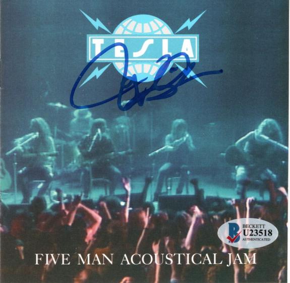 Jeff Keith Autographed Tesla Five Man Acoustical Jam CD Cover With Disc Beckett Authenticated