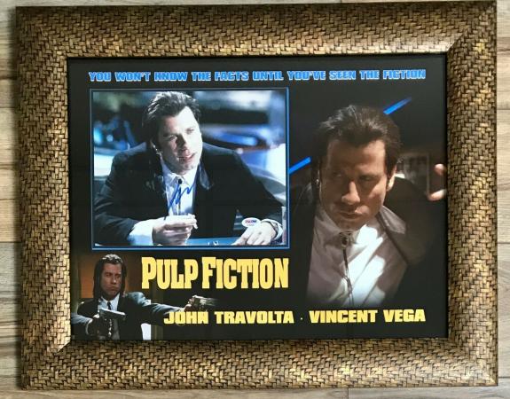 JOHN TRAVOLTA (Vincent Vega-Pulp Fiction) signed 8x10 custom framed display-PSA