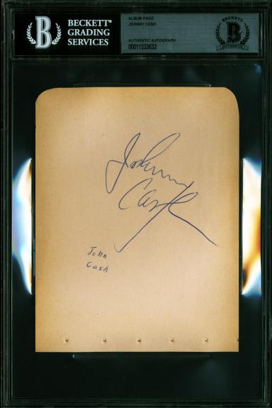 Johnny Cash Signed 4.5x6 Album Page Autographed BAS Slabbed