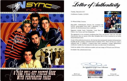 Justin Timberlake, JC Chasez, Lance Bass, Joey Fatone, and Chris Kirkpatrick Signed - Autographed NSYNC 11x14 inch Photo Book - NO STRINGS ATTACHED Tour Book + PSA/DNA Authenticity - FULL Letter