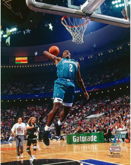 Larry Johnson Charlotte Hornets Unsigned 1992 Slam Dunk Contest Baseline View Photograph