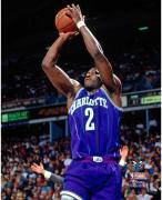 Larry Johnson Charlotte Hornets Unsigned Purple Alternate Jersey Jumpshot Photograph