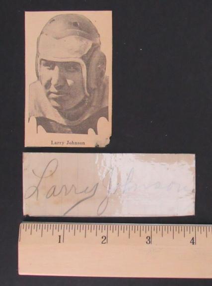 Larry Johnson Haskell Indian/New York Giants Signed Cut with Pic 150196