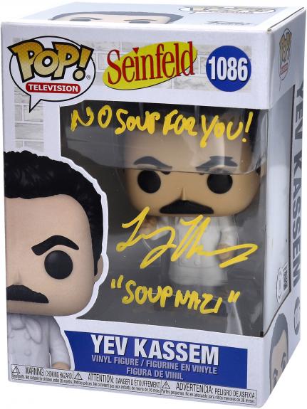 Larry Thomas Seinfeld Autographed Yev Kassem #1086  Yellow Funko Pop! with "No Soup for You" and "Soup Nazi" Inscriptions - BAS