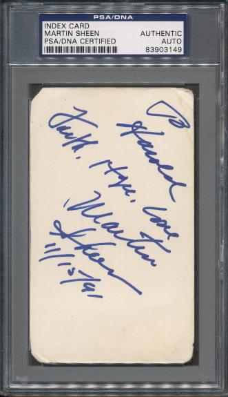 Martin Sheen Signed Index Card PSA/DNA Certified Authentic Auto Autograph *3149