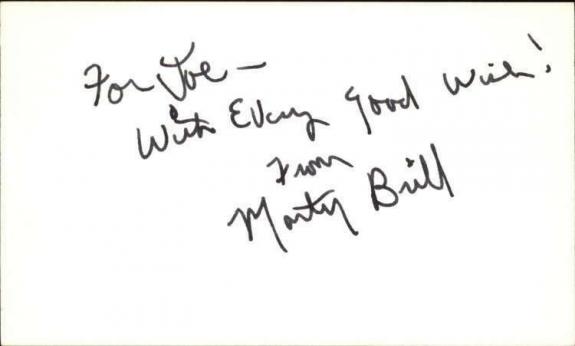 Marty Brill Actor / Writer Dick Van Dyke Show Signed 3" x 5" Index Card