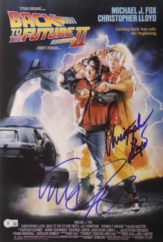 MICHAEL J FOX CHRISTOPHER LLOYD AUTOGRAPH SIGNED 12x18 BACK TO THE FUTURE POSTER