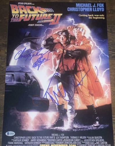 MICHAEL J FOX CHRISTOPHER LLOYD BACK TO THE FUTURE 2 SIGNED 12x18 POSTER BAS