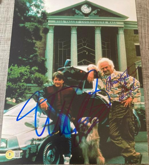MICHAEL J FOX CHRISTOPHER LLOYD DUAL BACK TO THE FUTURE SIGNED 11x14 PHOTO A BAS
