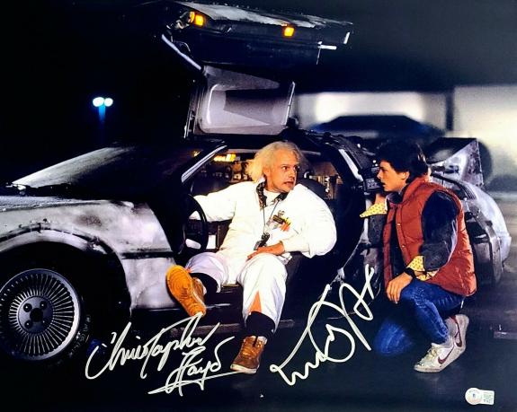 MICHAEL J FOX & CHRISTOPHER LLOYD Signed Auto BACK TO THE FUTURE 16x20 Photo BAS