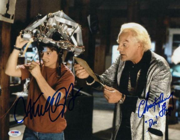 MICHAEL J FOX CHRISTOPHER LLOYD SIGNED AUTOGRAPH 11x14 PHOTO BACK TO THE FUTURE