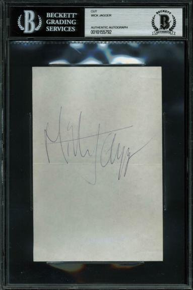 Mick Jagger Signed 4x6 Vintage Cut Signature Autographed BAS Slabbed