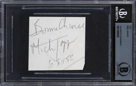 Mick Jagger The Rolling Stones Signed 2.85x3 Cut Signature BAS Slabbed