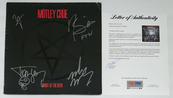 Motley Crue X4 Tommy Lee Nikki Mick & Vince Signed Shout At The Devil Album Psa
