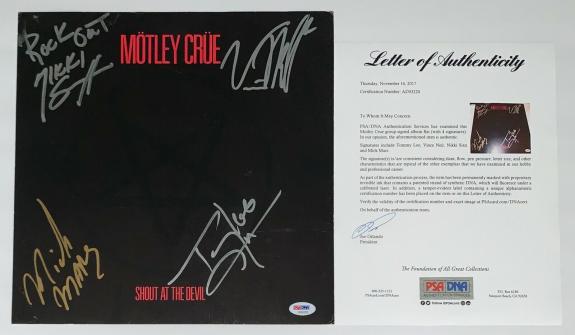 Motley Crue X4 Tommy Nikki Mick & Vince Signed Shout At The Devil Album Flat Psa