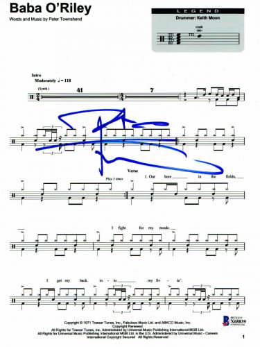 Pete Townshend Baba O'riley Lyric Music Sheet Autograph Beckett Coa 3