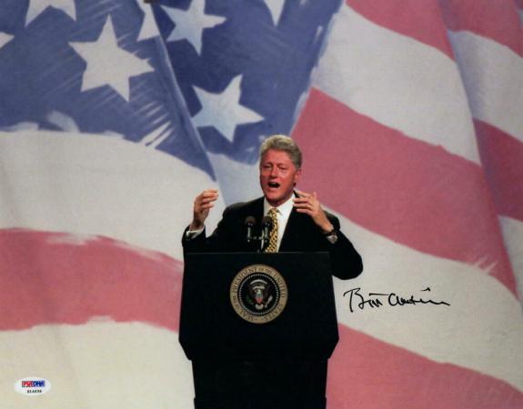 President Bill Clinton Signed Autograph 11x14 Photo - American Flag, Hillary Psa