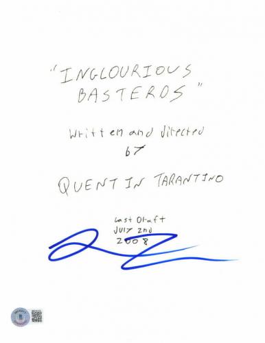 Quentin Tarantino Signed Autograph Inglourious Basterds Full Movie Script W/ Bas