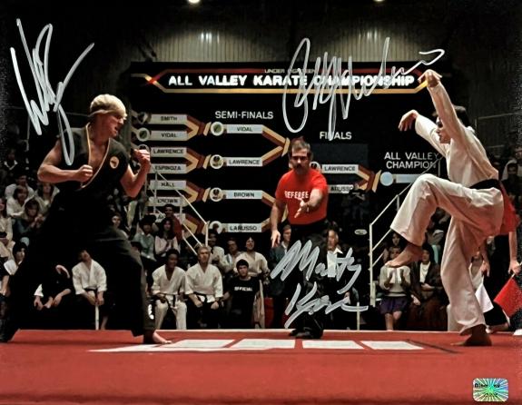Ralph Macchio William Zabka Martin Kove Karate Kid Cobra Kai Signed 11x14 JSA