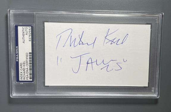 Richard Kiel ”Jaws” Signed Inscribed Index Card PSA/DNA Slabbed