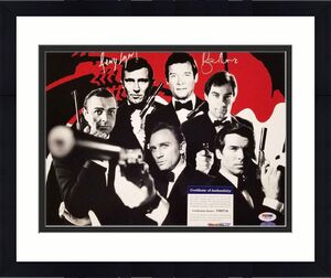 Roger Moore & George Lazenby signed 007 James Bond 11x14 Photo Autograph PSA COA