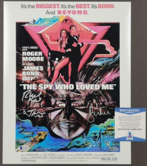 Roger Moore Richard Kiel signed Spy Who Loved Me 11x14 Movie Poster Photo ~ BAS