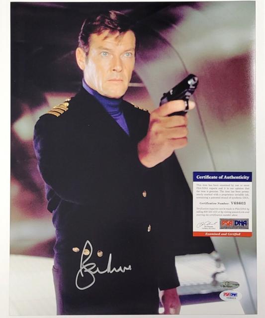 Roger Moore Signed James Bond Authentic Autographed 11x14 Photo PSA/DNA COA 