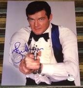 Roger Moore Signed Autograph James Bond Classic Gun Pose 11x14 Photo Jsa Beckett