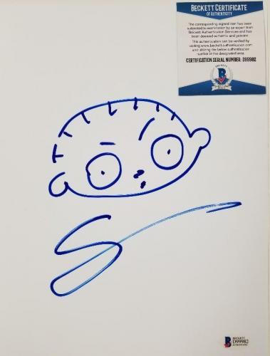 SETH MACFARLANE Signed 8.5x11 Sketch Stewie Family Guy ~ BAS Beckett COA