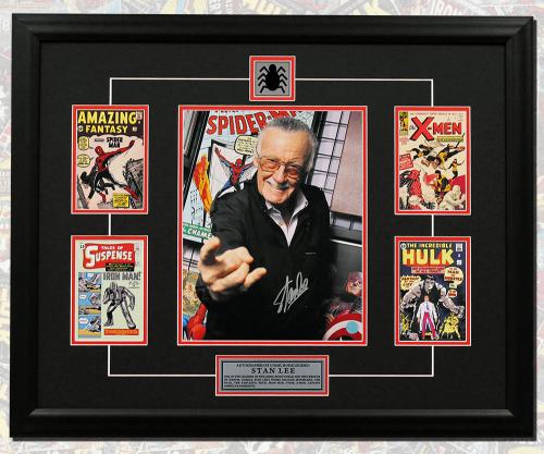 Stan Lee Autographed Web Slinger Comic Book Covers Collage 26x32 Frame