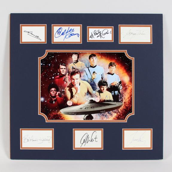 Star Trek Cast Signed Photo Cut Display (7) Leonard Nimoy, William Shatner etc. – COA BAS
