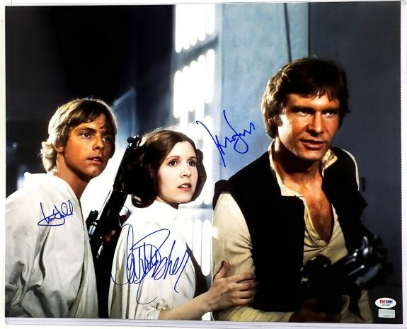 STAR WARS Cast (FORD, FISHER & HAMILL) Signed 16x20 Photo Graded PSA/DNA 10