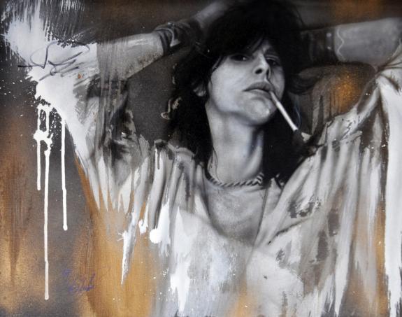 Steven Tyler Signed 30.5x24 Canvas Custom Smoking Painting Exact Vid Proof