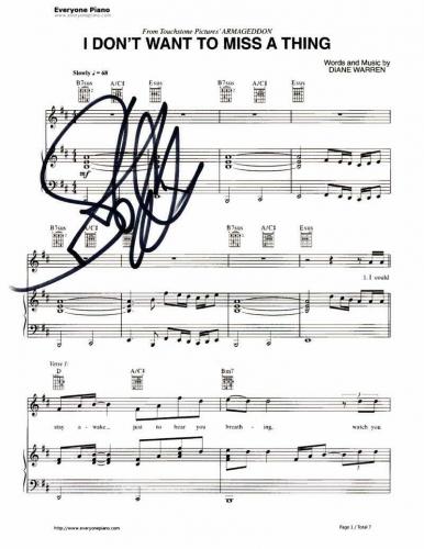 Steven Tyler Signed Autograph I Don't Want To Miss A Thing Sheet Music Aerosmith