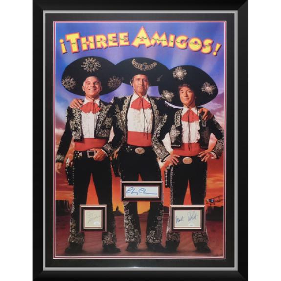 Three Amigos Full-Size Movie Poster Deluxe Framed with Steve Martin , Chevy Chase And Martin Short Autographs – JSA