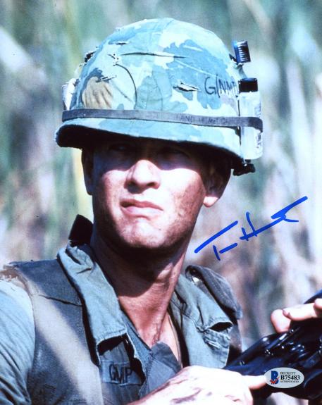 Tom Hanks Autographed 8 x 10 Forrest Gump Army Helmet Photo Beckett BAS COA