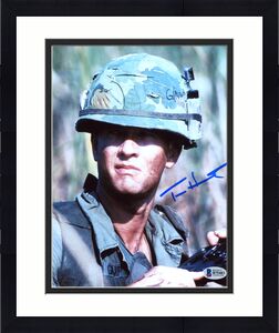Tom Hanks Autographed 8x10 Forrest Gump Helmet Photo Beckett BAS Sticker Only