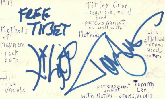 Tommy Lee Drummer Moetley Crue Rock Music Autographed Signed Index Card JSA COA