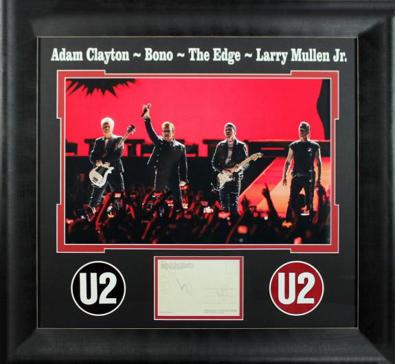 U2 (4) Bono, Edge, Clayton, Mullen Signed & Framed 3.75x5.5 Postcard BAS #A03660