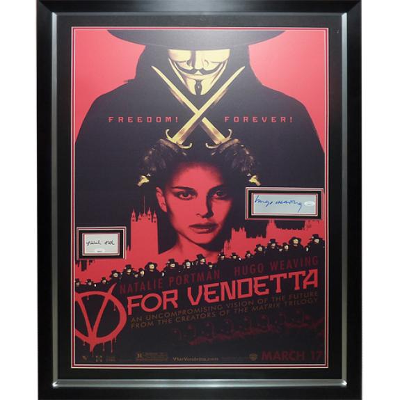 V for Vendetta Full-Size Movie Poster Deluxe Framed with Hugo Weaving and Natalie Portman Autographs – JSA