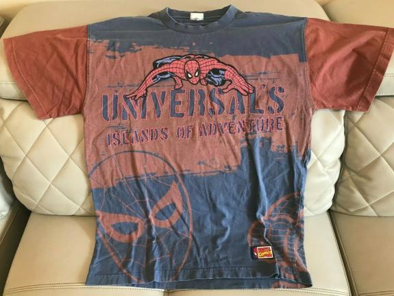 Vintage Universal Studios Marvel Spiderman Black Tie Dye Shirt Size Large Mens