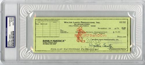 Walter Lantz SIGNED Check Creator of Woody Woodpecker PSA/DNA AUTOGRAPHED Encap