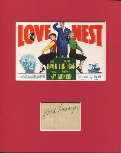 William Lundigan Love Nest Autograph Photo Display W/ Marilyn Monroe June Haver