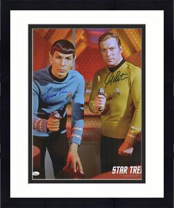 William Shatner & Leonard Nimoy Autographed 16" x 20" Both Pointing Phaser Photograph - JSA