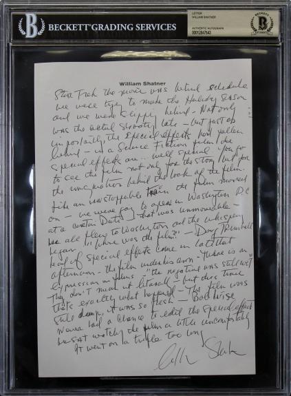 William Shatner Star Trek Signed 7.25x10 Handwritten Letter BAS Slab